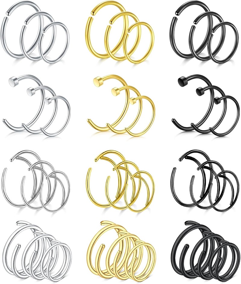 FECTAS Nose Rings Hoops Surgical Steel 18g 20g Gauge 6mm 8mm 10mm 12mm Earrings Piercing Hoops Jewelry for Men Women - Image 1